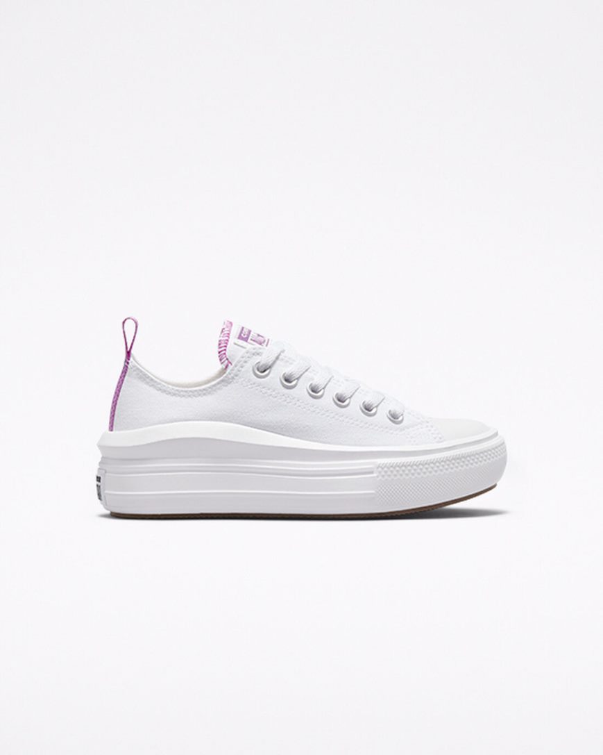 Zapatos Plataforma Converse Chuck Taylor All Star Move Bajas Niña Blancas Moradas Blancas | PE 0W4E72